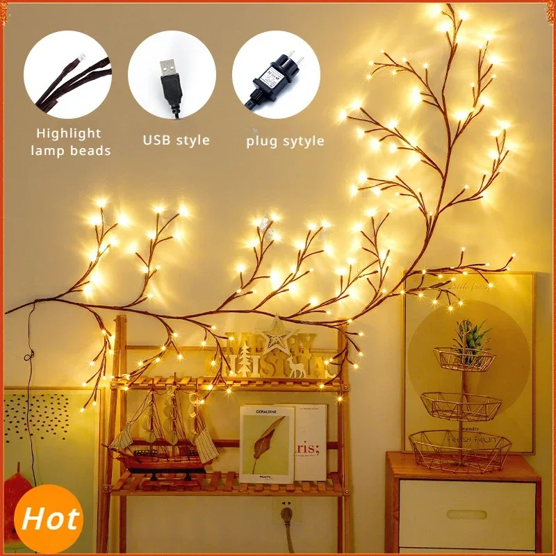 INS Style Living Room Bedroom Branch Light USB Plug-in Type Homestay Interior Decoration Rattan Light LED Branch Rattan Light