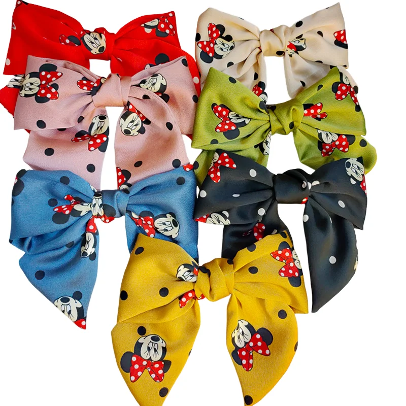 New Wide-Brimmed Mickey Bow Hairpin All-match Minnie Handmade Fabric Spring Clip Cute Hair Accessories Girl