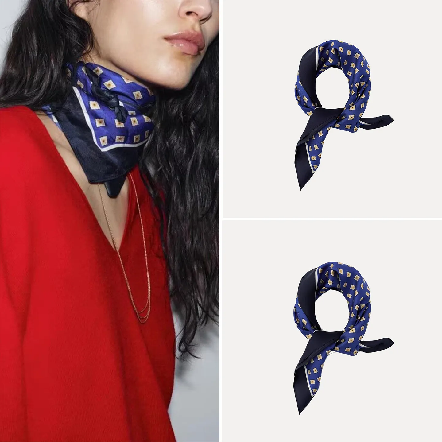 

Faionable Spring 2026 Women's Thin Printed Polka Dot Scarf Decorative Geometric Pattern Square Scarf Versatile Sli Acce...