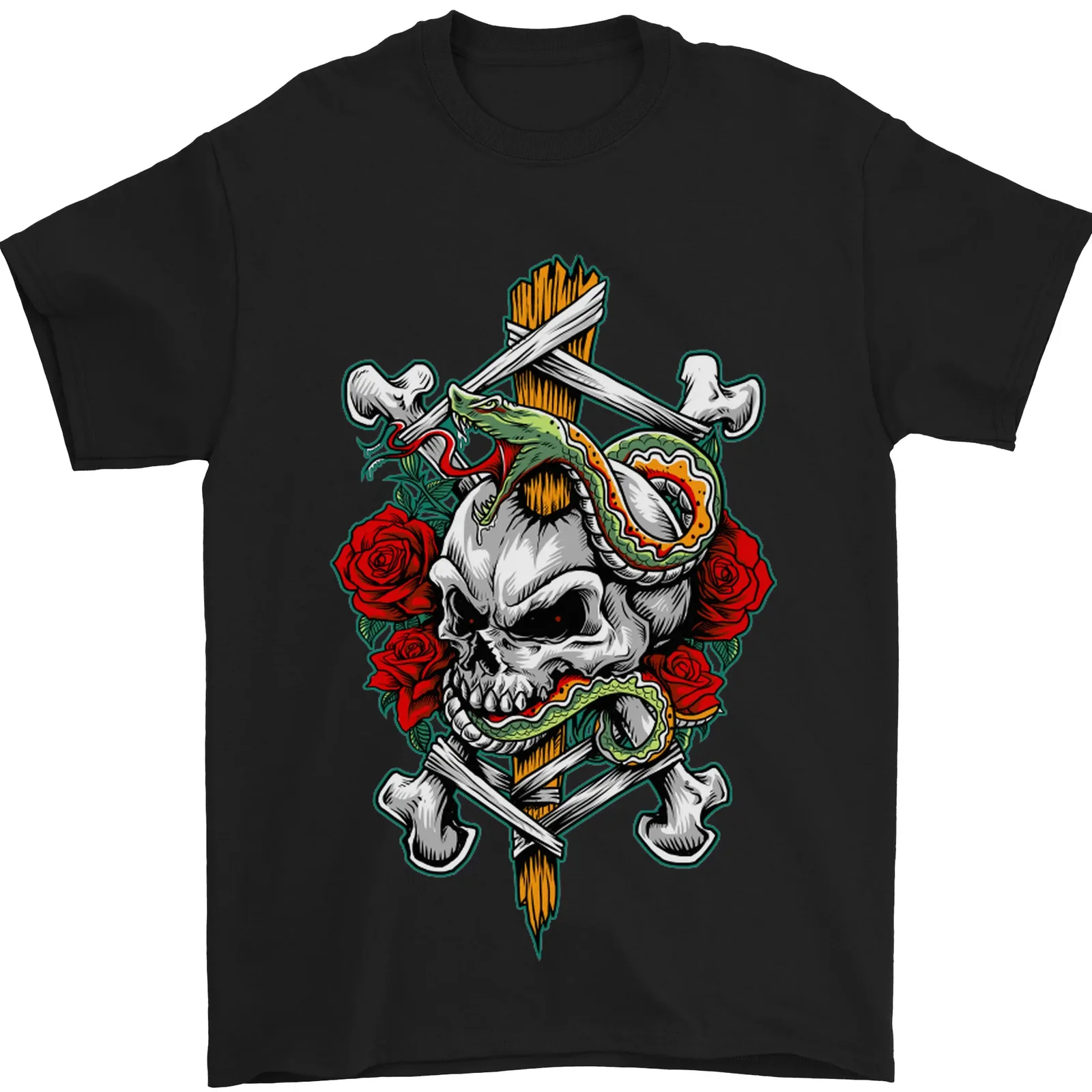 Skull and Snake Biker Heavy Metal Gothic Mens T-Shirt 100% Cotton