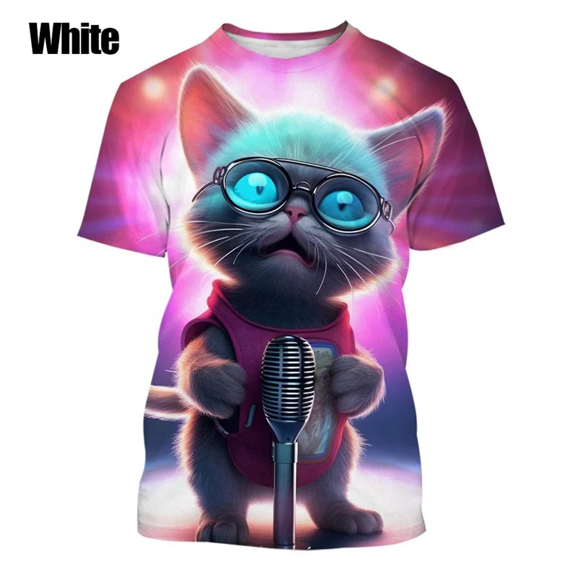 Cute Singing Cat 3D Print Tshirt For Men Fun Graphic T Shirt For Women Fashion Summer O Neck Short Sleeve Children Funny Tees