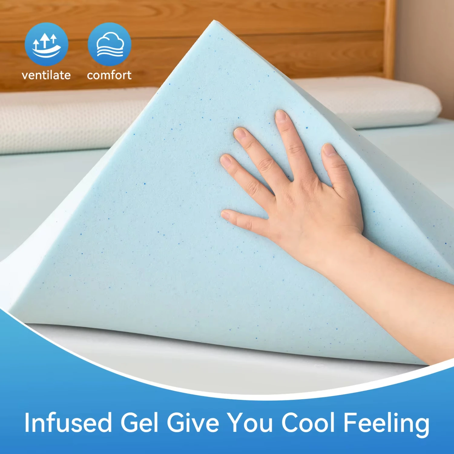 Hcore 1  Gel Memory Foam Mattress Topper, Blue Mattress Pad, Soft Breathable Cooling Bedding  Bedroom, Guest Room, CertiPU