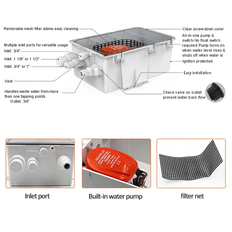 SEAFLO-Pompe de douche multi-ports entièrement automatique, pompe à eau, pompe de cale, pompe de vidange de douche HOSystem, Yacht, execute GPH,