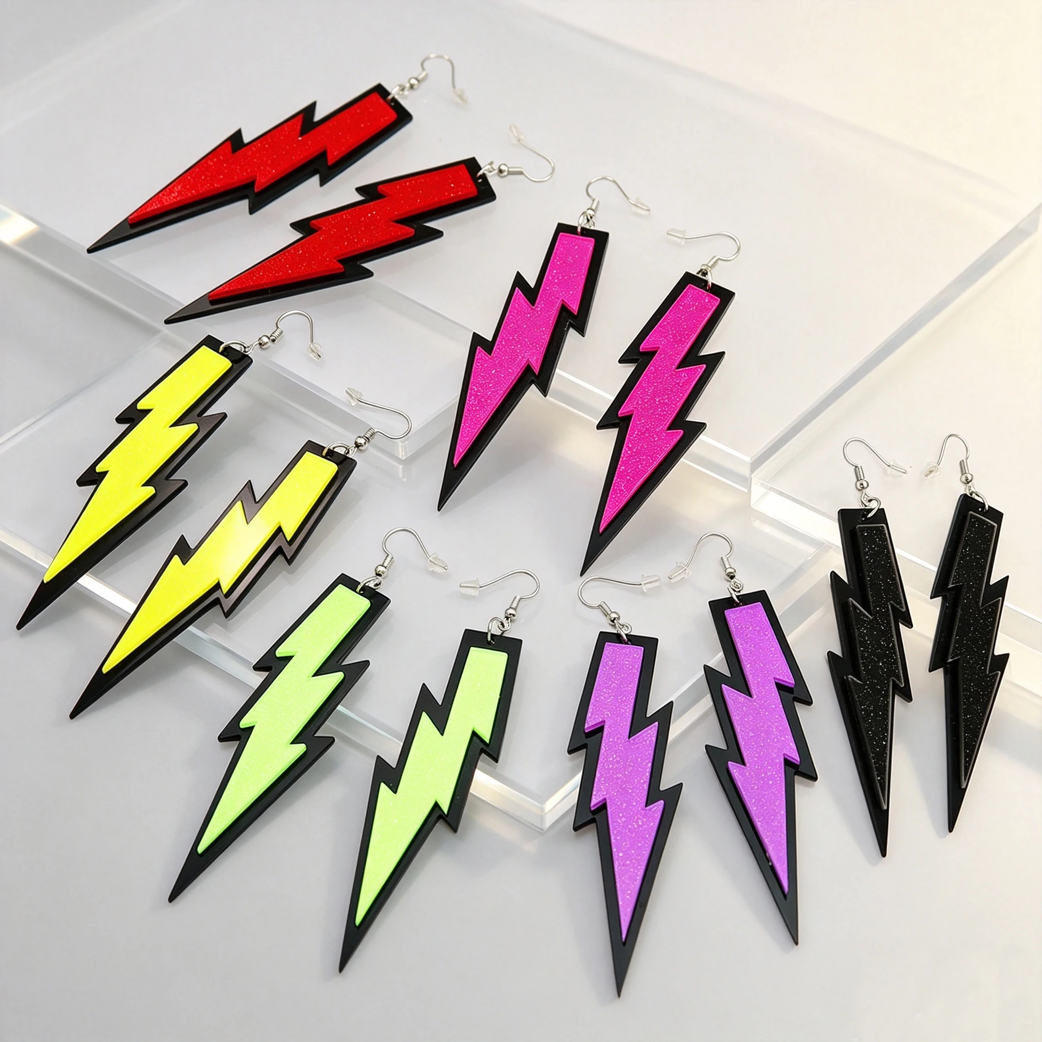 6 Farben Neon-Anhänger-Ohrringe für Frauen, Acryl, bunt, leuchtend, Blitz-Tropfen-Ohrring, cooler Schmuck, Hip-Hop-Party-Accessoires
