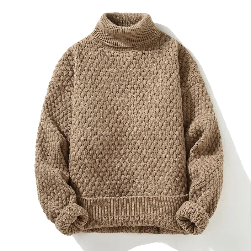 2023 Winter/Autumn Turtleneck High-Quality Fashion Sweater Mens Casual Loose Warm Sweaters Men Comfortable Solid Color