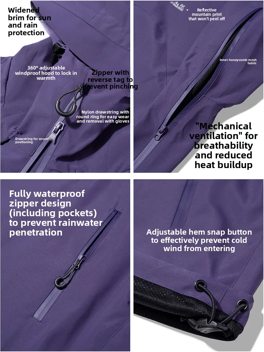 Men's Outdoor Spring Autumn Breathable Fluorine Coat Durable Water Repellent Fleece Lined Hooded Jacket Casual Long Sleeve Zi...