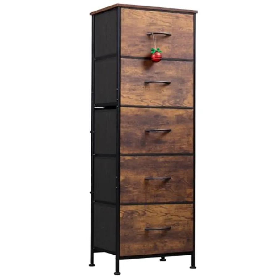 

Fabric Dresser for Bedroom, 5-Drawer Tall Dressers, Storage Organizer with Fabric Bins, Wood Top, Sturdy Steel Frame, Chest of