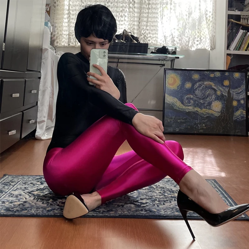 XClocKNYoung satin glossy larger waist Pantyhose satin glossy Trousers Slim High Waist Thights