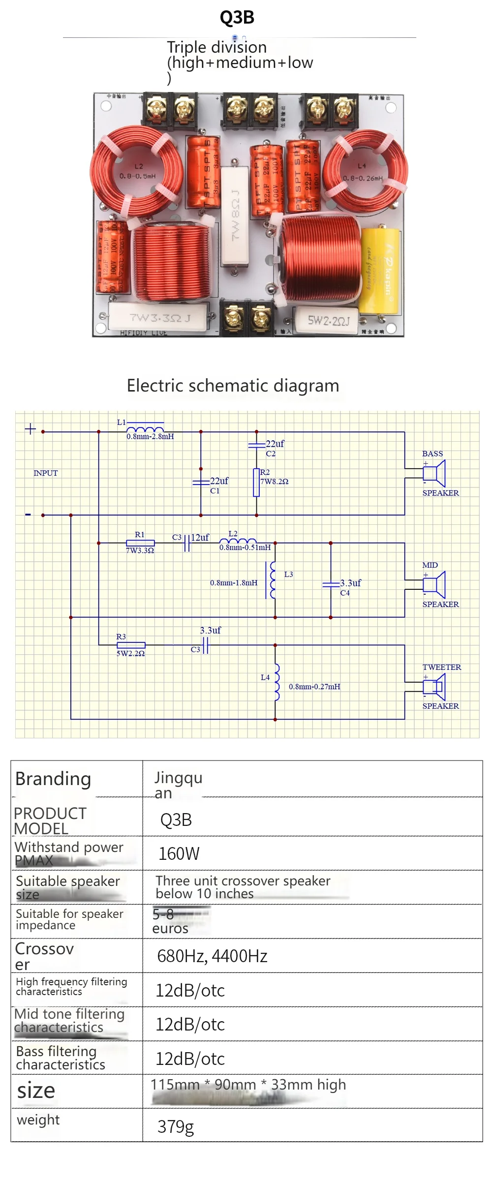 HIFIDIY Hi-Fi 2-Wege 3-Wege 3-Lautsprecher-Einheit (Hochtöner + Mitteltöner + Tieftöner) Lautsprecher Audio-Frequenzweiche Crossover-Filter Q2C Q3B Q4 Q6 – Detail 12