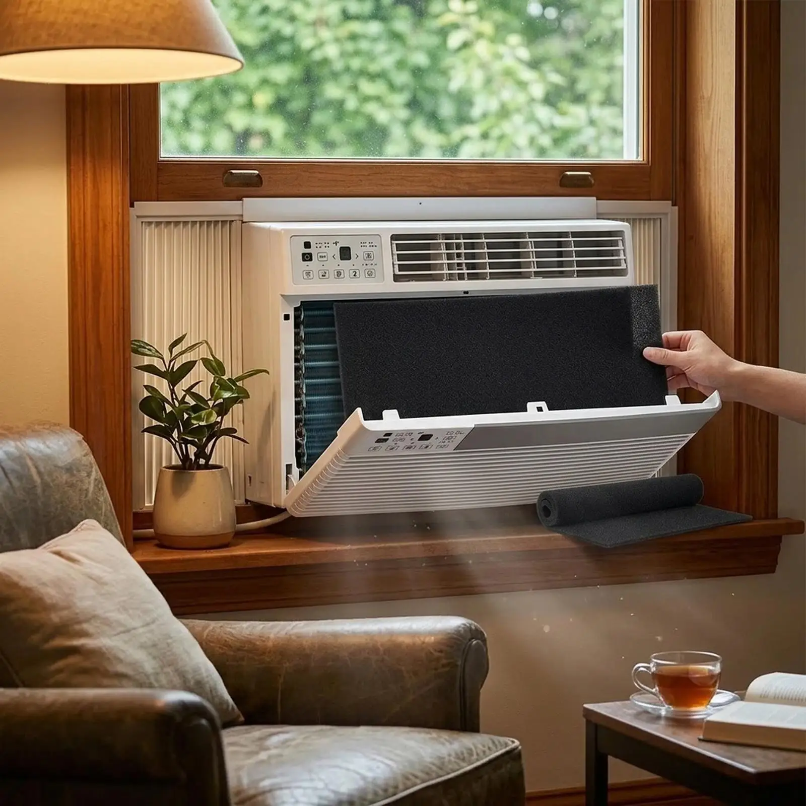 Reusable Replacement Air Purifier for Window Air Conditioner, 8mm Thick, Black, with Easy-to-clean Foam Sheet.