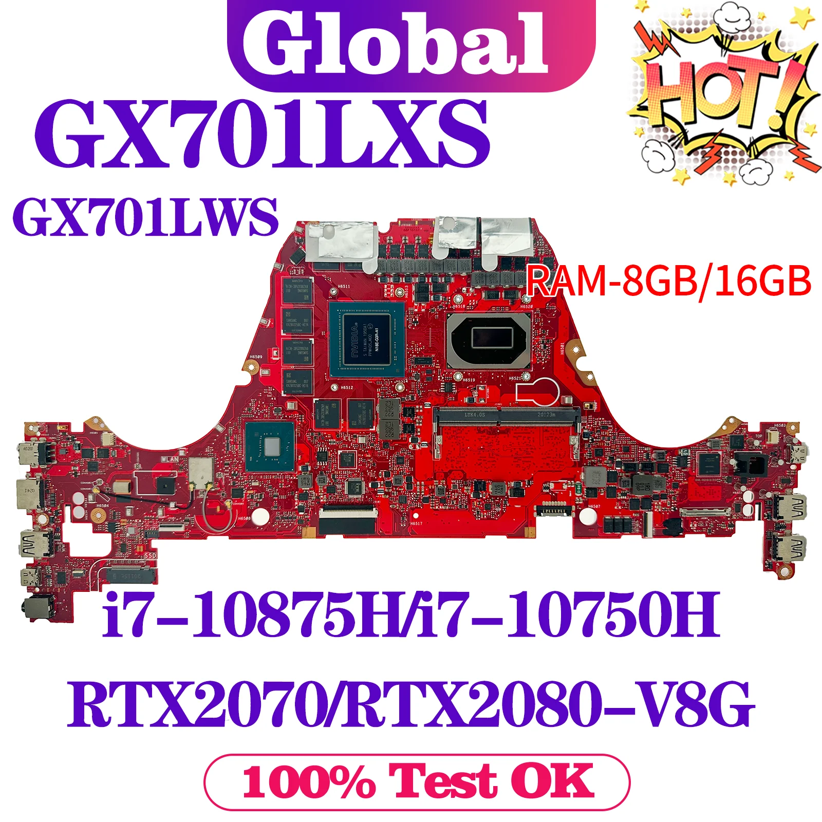 

KEFU GX701LXS Mainboard For ASUS GX701LW GX701LX GX701LWS GX701LV GX701L Laptop Motherboard i5 i7 RTX2080/V8G RAM-8GB