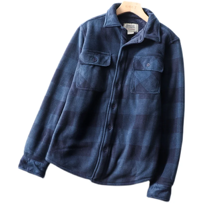 Thiened Fce gefütterter karierter Lammfell-Irt-Mantel für Paare, Winter, warm, lässig, koreanische Version, quadratischer Kragen, Knopf-Clo...