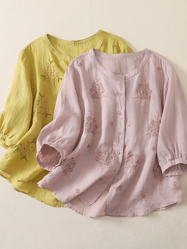 

Artistic Embroidered Short Sleeve Shirt Women's plus Size Ethnic Style Top Breathable Comfortable Casual Summer Fashion