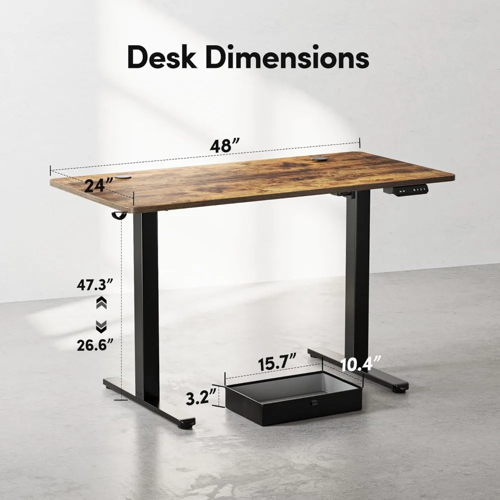 Escritorio de pie eléctrico con cajón, altura ajustable, escritorio de pie, oficina en casa, estación de trabajo de computadora, Marrón Vintage