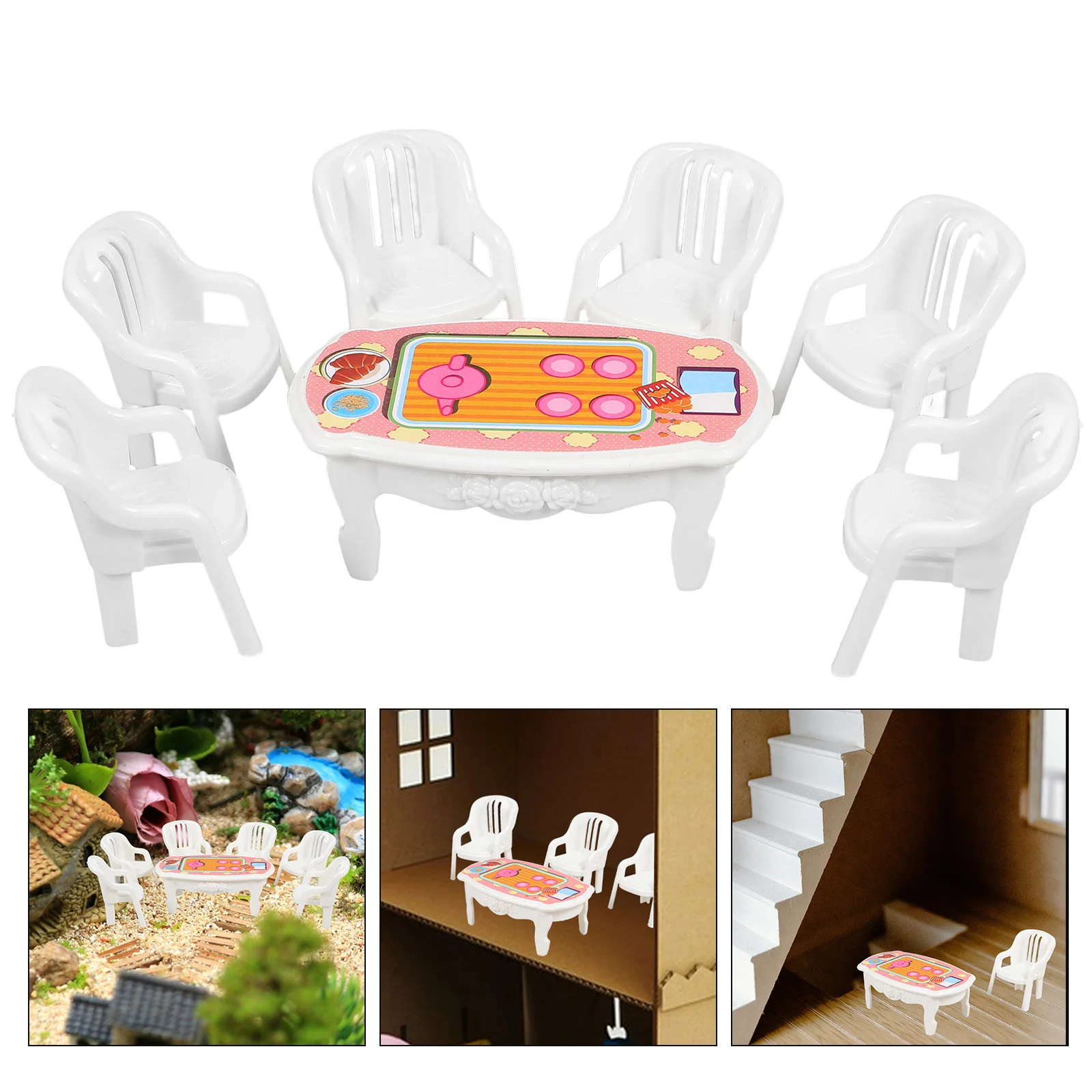 Water Table Toy Mini House Toys Model Plastic Chairs Miniature Furniture White