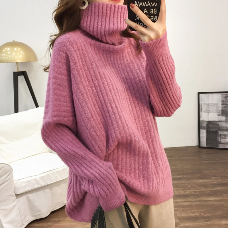 Autumn Winter Solid Turtleneck Sweater for Women 2024 Long Sleeve Warm Knitted Pullover Woman All Match Loose Knitwear Female