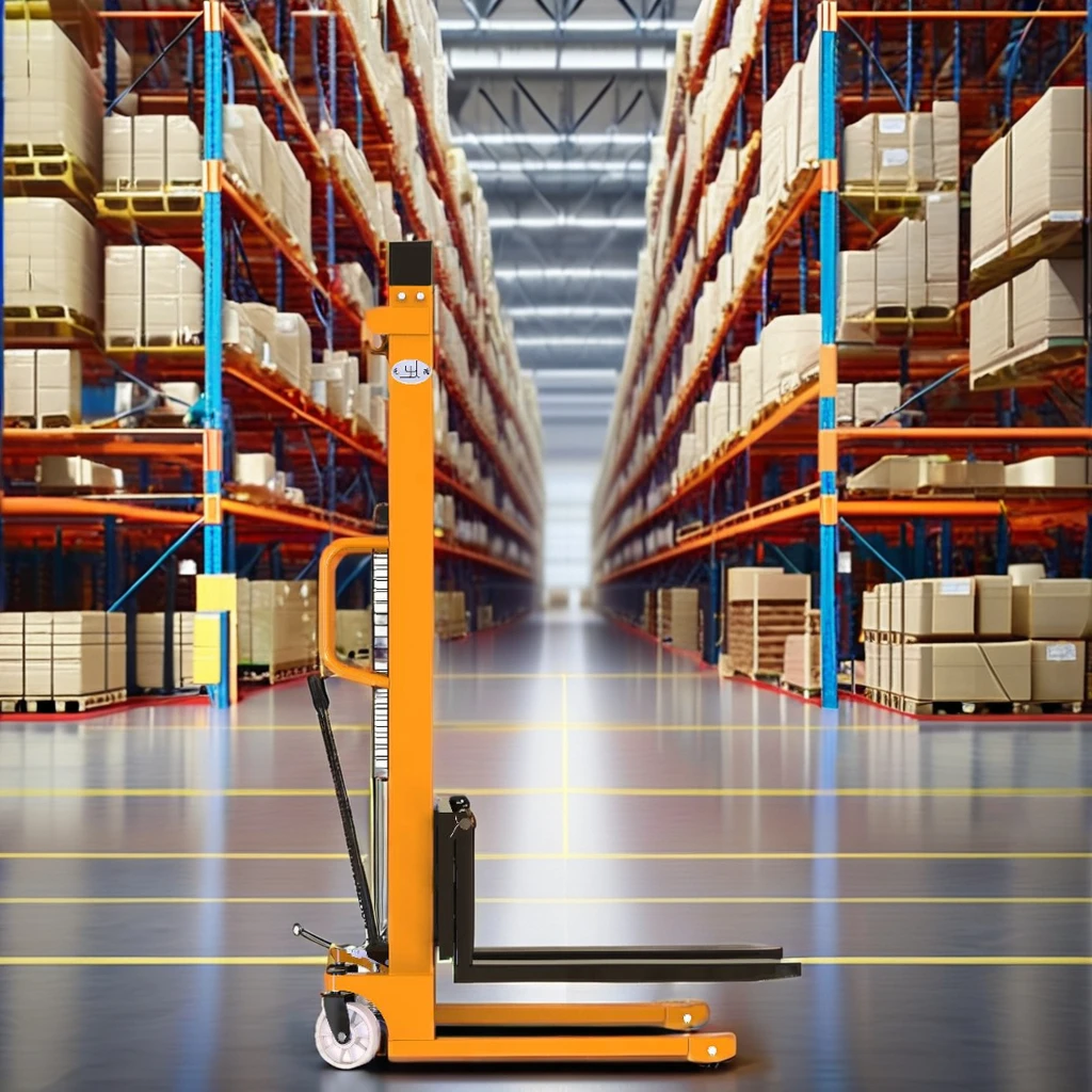 Custom leg pallet stacker, self loading manual hydraulic stacker with 1.6m and 2m wide manual forklift