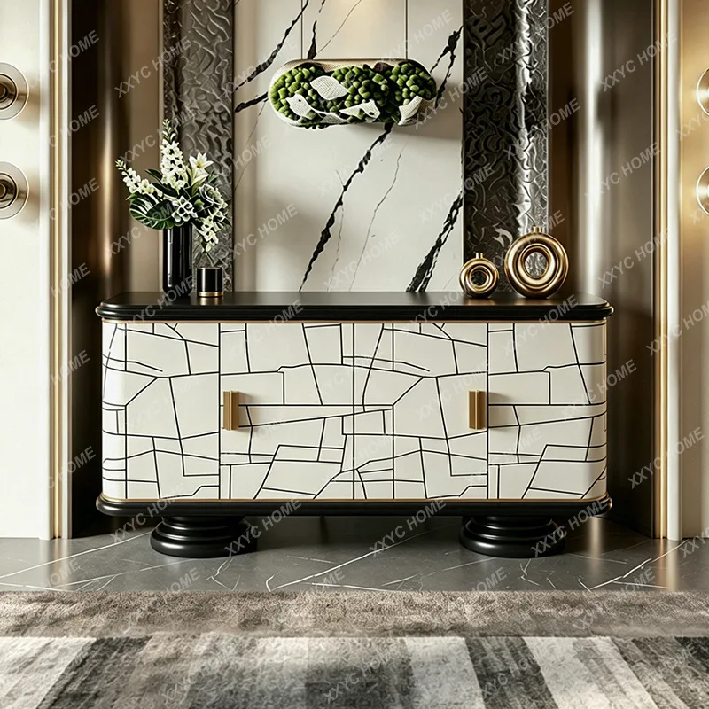 Living room against the wall gold-painted decorative entrance cabinet modern light luxury storage locker