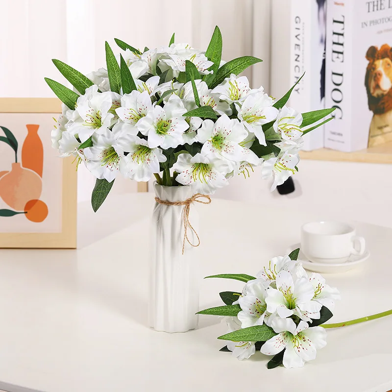 10 Stück 3D-Druck Morgenröte Luxus-Heimdekoration Künstliche Seidenblumen Lilien Hochzeits-Brautstrauß Fotografie-Requisiten – Detail 2