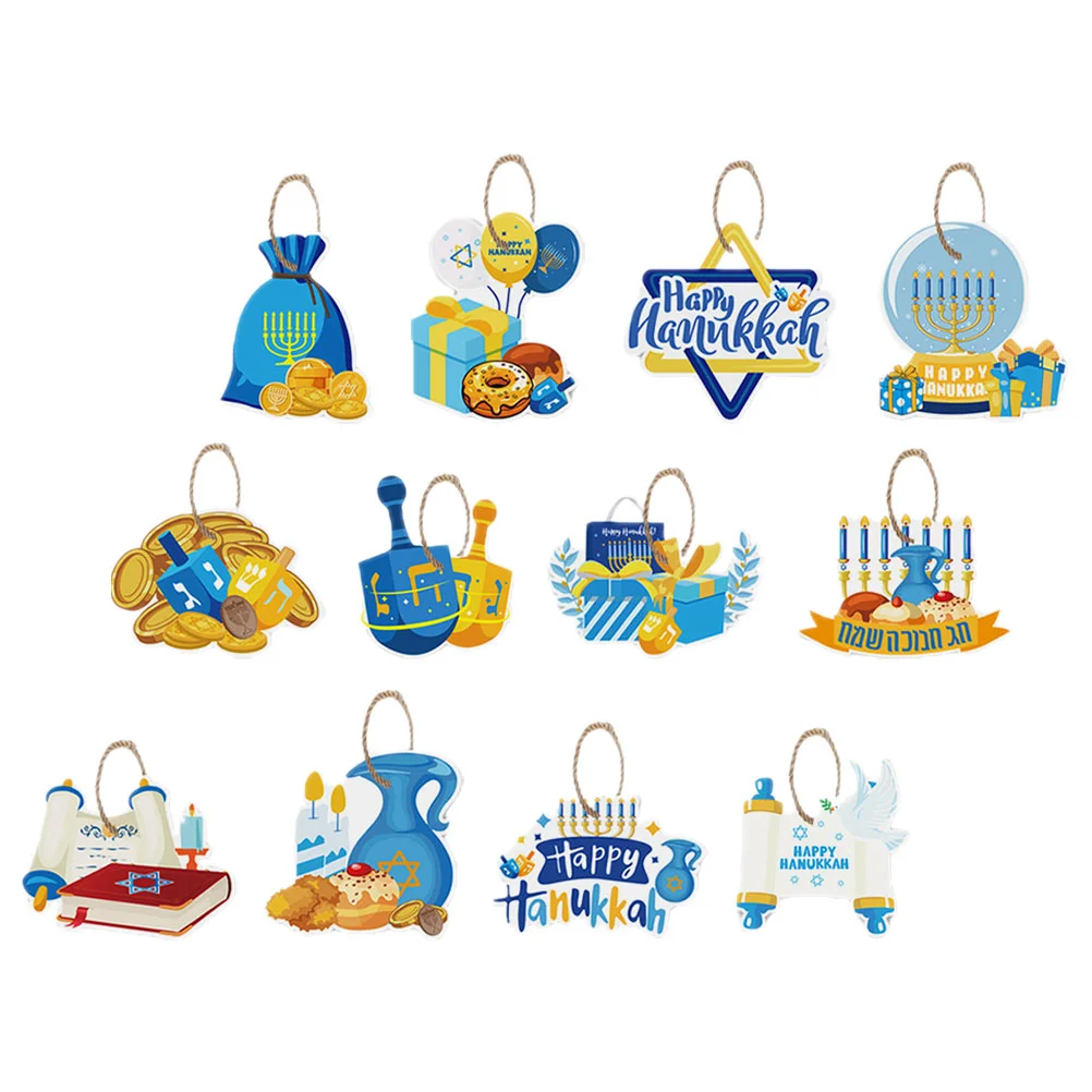 12 Pcs Hanukkah Party Decoration Hanging Cards Ornaments Decorations Pendant Paper Home Festive Sign Elevator