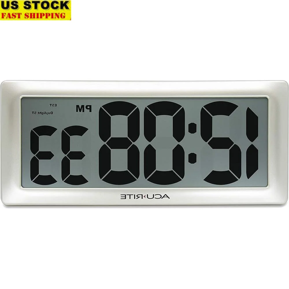 

Large Digital Indoor Wall Clock with Intelli-Time Technology Silent Function Easy to Place Battery Powered Extra Large Display