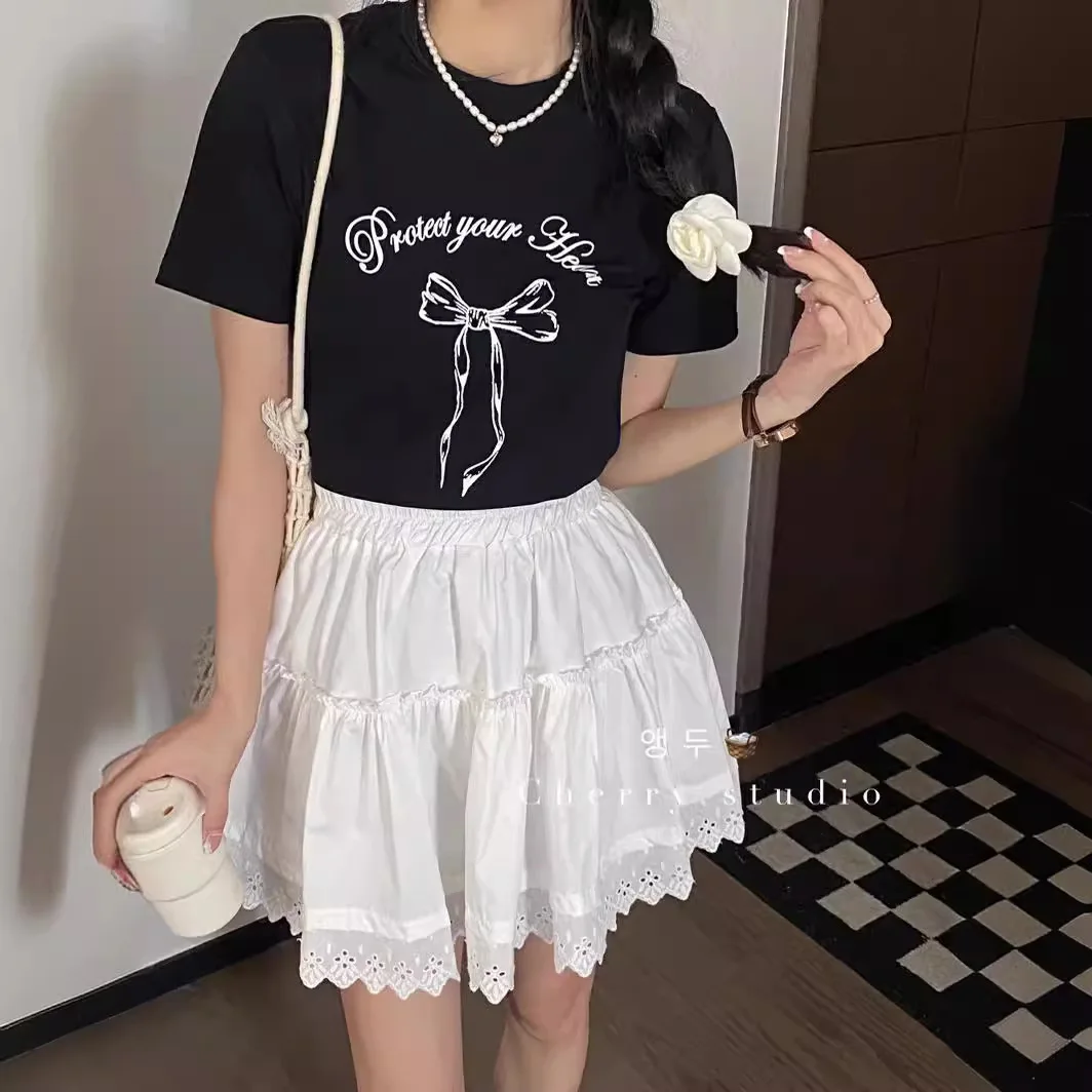 CGC Korean Fashion Short Sleeve T-shirts Woman Summer Cotton Tees Casual O-Neck Printing Top Simple y2k Style Female Clothing