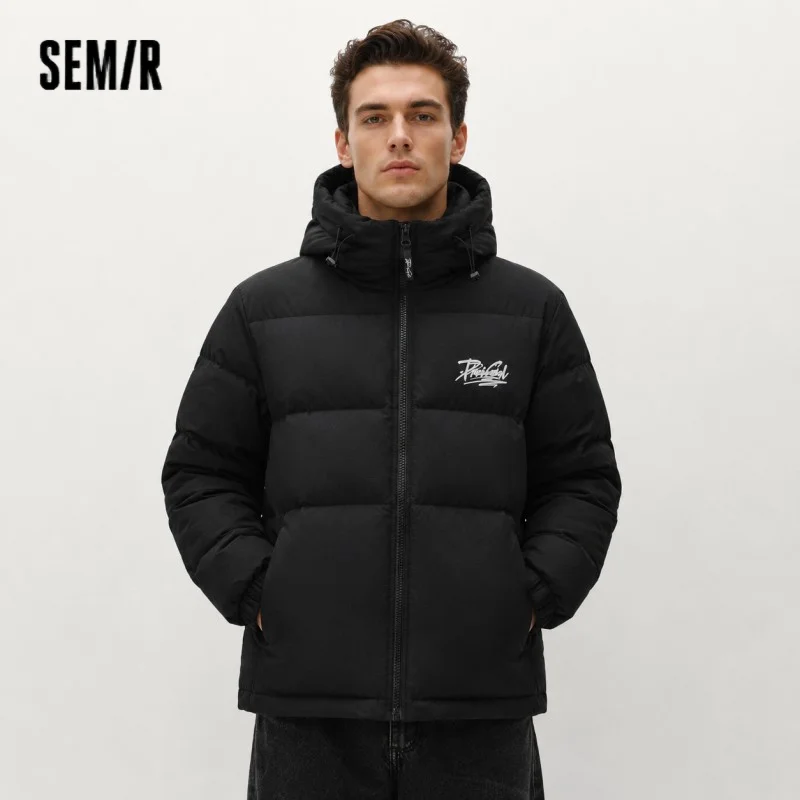 Semir Down Jacket Men Winter 80% Down Fill Loose Hooded Outerwear Textured Street Trendy Letter Printed Top Men'S Clothing