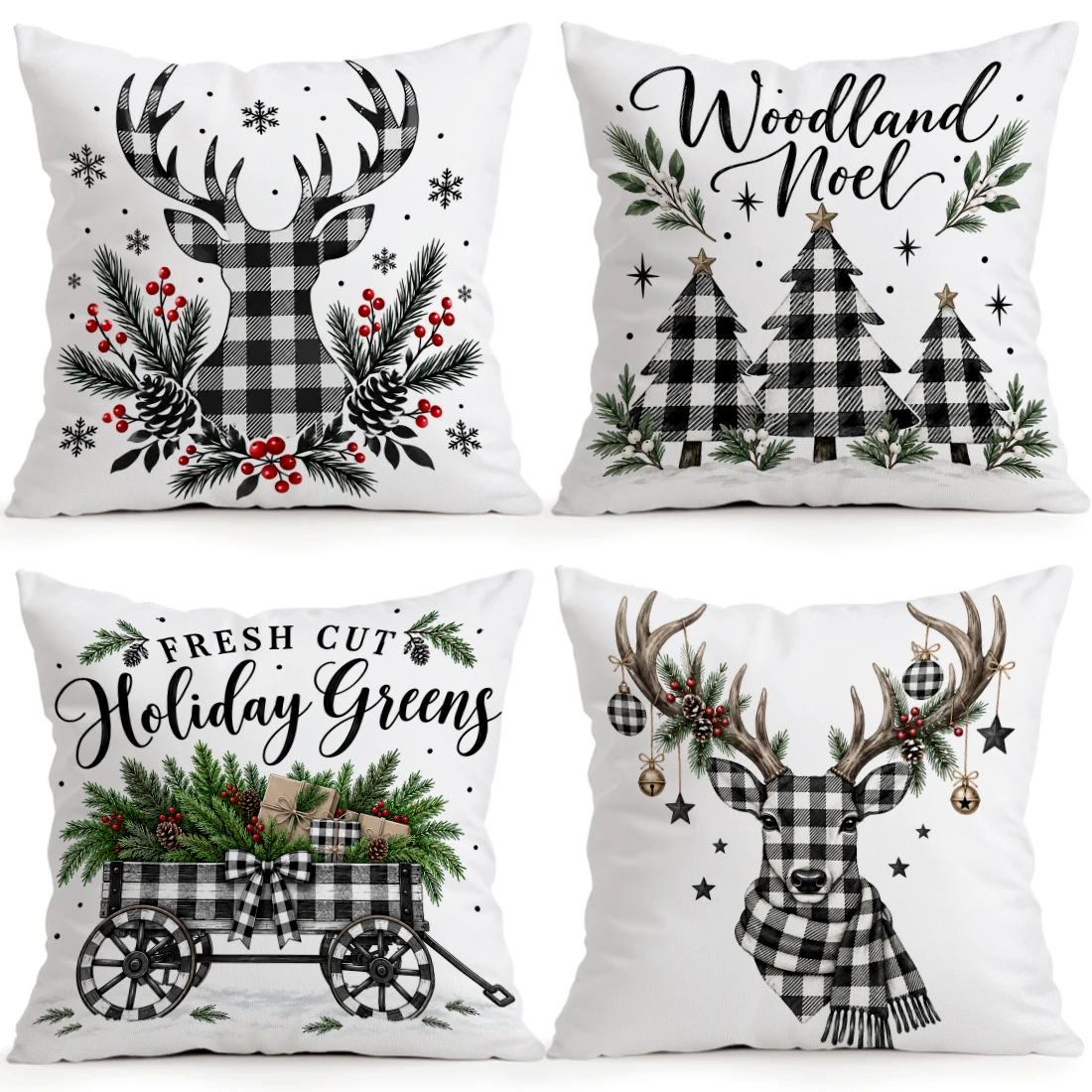 1/4pcs Countryside Style Christmas Cushions Pillowcase Polyester Cushion Cover Throw Pillow Pillowcover Home Car Sofa Decor