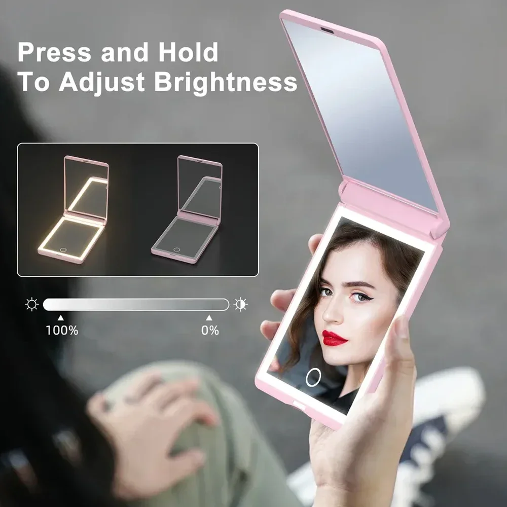 مرآة سفر قابلة لإعادة الشحن، مرآة مدمجة تكبير 1 ×/2 ×، 3 ألوان، مرآة مكياج محمولة للجيب #1