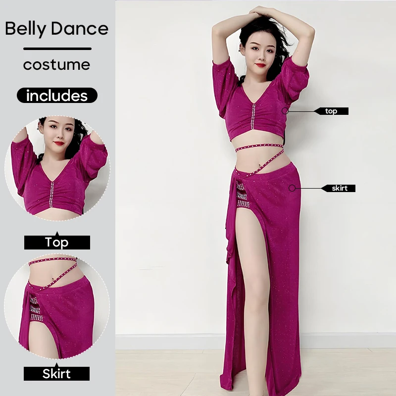 Belly Dance Practice Clothes Top Skirt For Adult Women 2 Pcs Set Dancing Stage Performance Personal Practice Sexy Wear Costumes