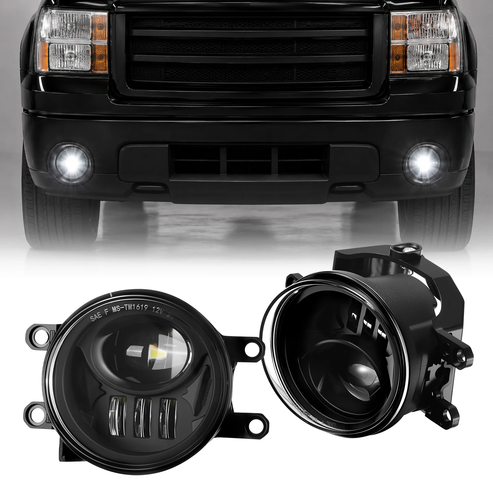 For 2016-2019 Toyota Tacoma Black LED Fog Light Assembly Front Fog Signal Lamp Plug and Play Easy to Installation