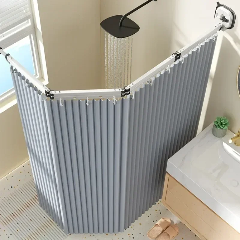 No Drill Folding Shower Curtain - Waterproof Mildew-Resistant Aircraft Aluminum Bathroom Rod for Wet-Dry Separation view 2