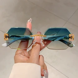 KAMMPT Vintage Rimless Sunglasses Men 2024 New in Gradient Ocean Lenses Sun Glasses Trendy Fashion Luxury Brand Design Shades
