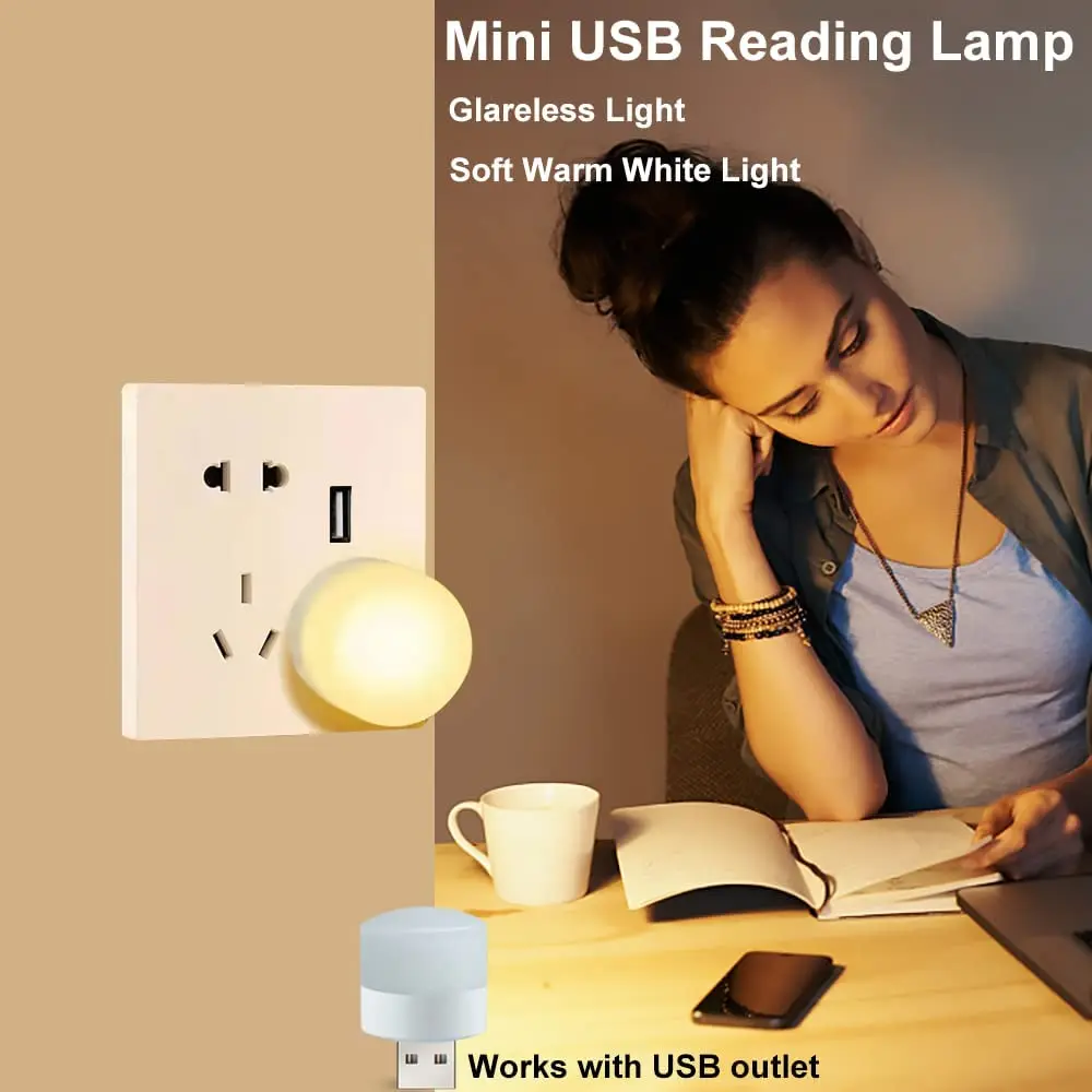 Plug In LED Night Lights Mini USB Light Eye Protection Book Reading Light Table Lamp for Power Bank PC Laptop Notebook Socket