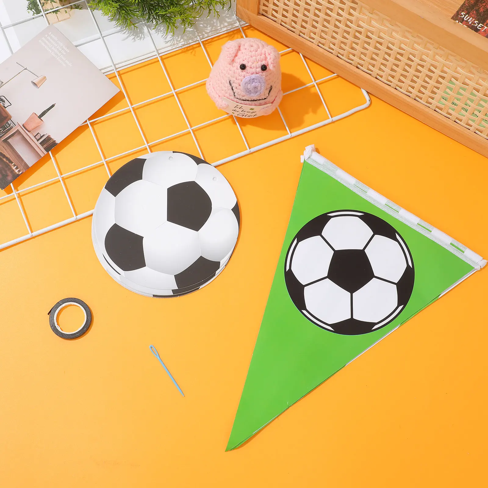 

4Pcs Soccer Pennant Banner Triangle Party Flags Soccer Birthday Decorations Sports Event Wall Hanging Football Party Supplies