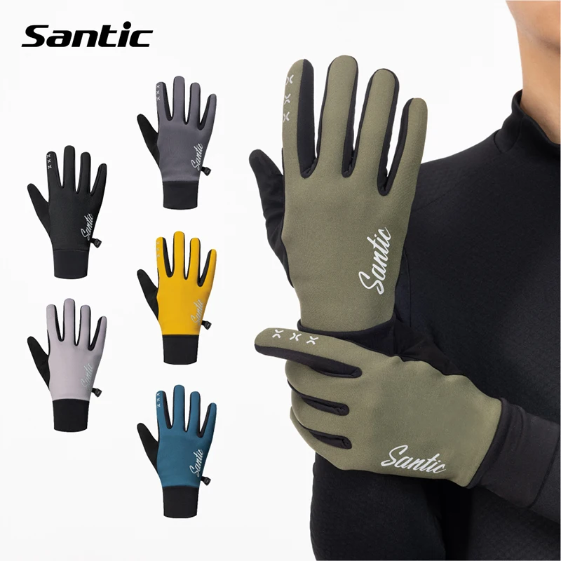 Santic Winter Bicycle Gloves Universal Warm Windproof Touch Screen Riding MTB  All Finger Road Bikes Sports Equipment WZ24P206