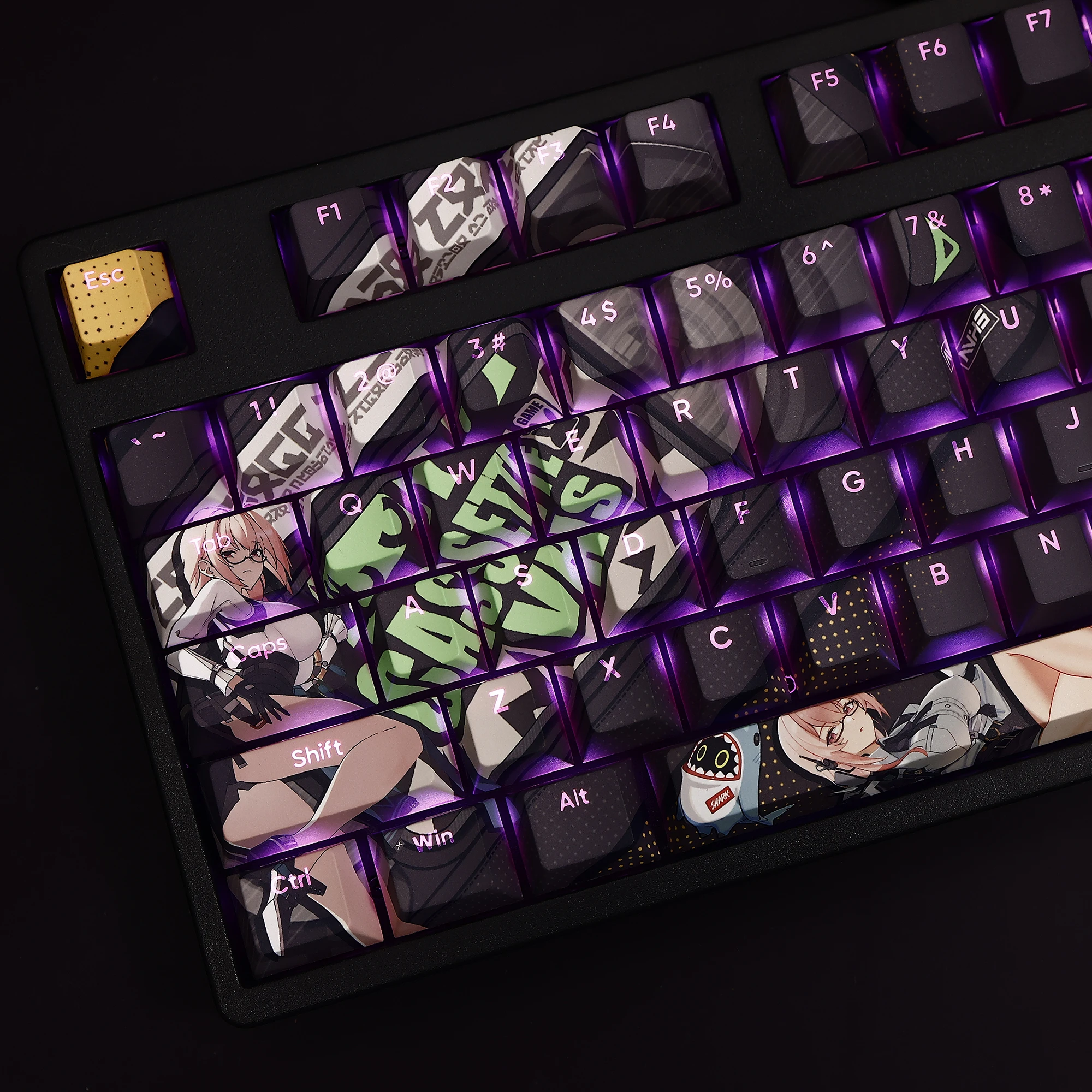 Zenless Zone Zero Tsukishiro Yanagi 108 Key Caps Cosplay Props Axis Side Engraved Mechanicale Keycaps Gaming Tabletop Supplies