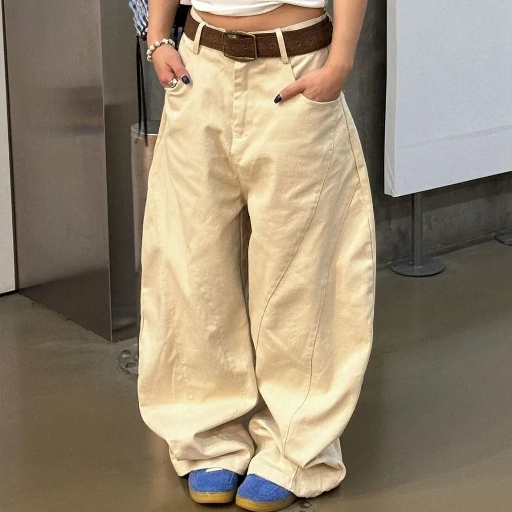 

Модные джинсовые джинсы с высокой талией, мешковатые широкие ковбойские брюки, свободные повседневные брюки в стиле ретро для девочек