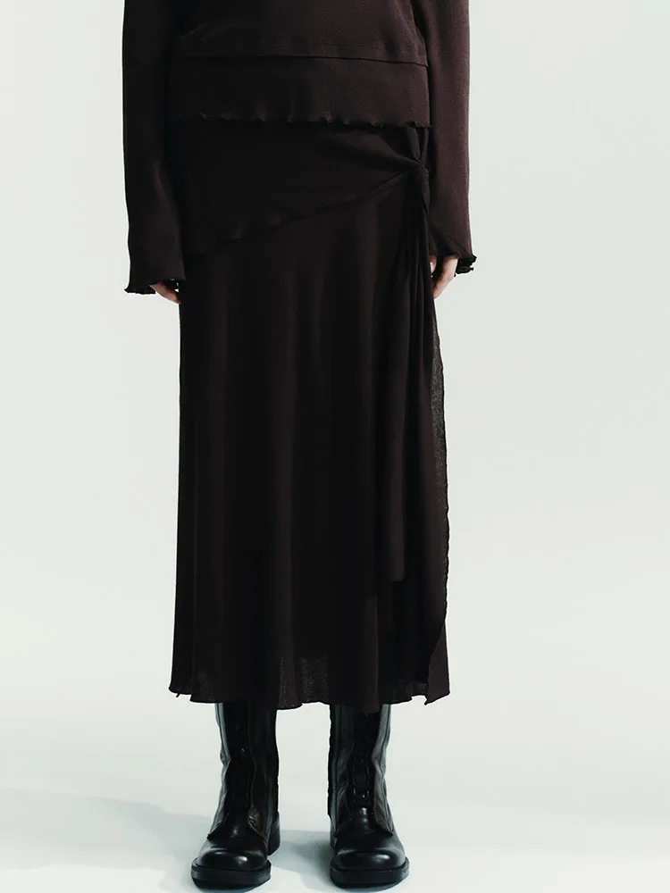 Зима 202, новая милая юбка-миди с высокой талией и разрезом, мягкий материал, женские юбки с разрезом f-длины, мягкие юбки-миди