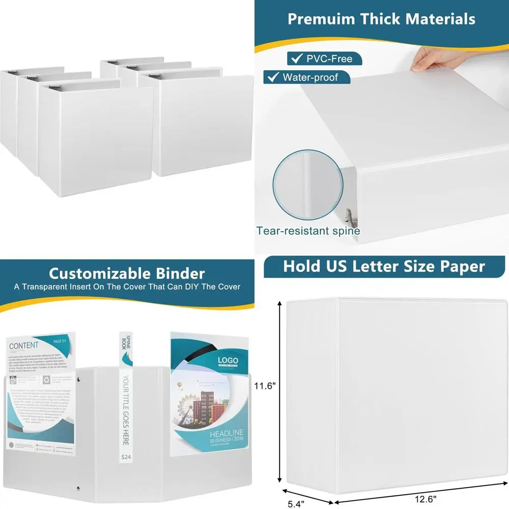 

Набор из 6 белых папок-скоросшивателей с 5 наклонными кольцами и 3 кольцами для бумаги формата Letter, для презентаций