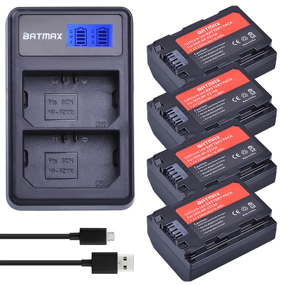 

Batmax NP-FZ100 NP FZ100 2280mAh Battery+LCD USB Dual Charger for Sony A9, A9 II,A7R III, A7 III,A7 IV,A7R IV,A6600,A6700,BC-QZ1