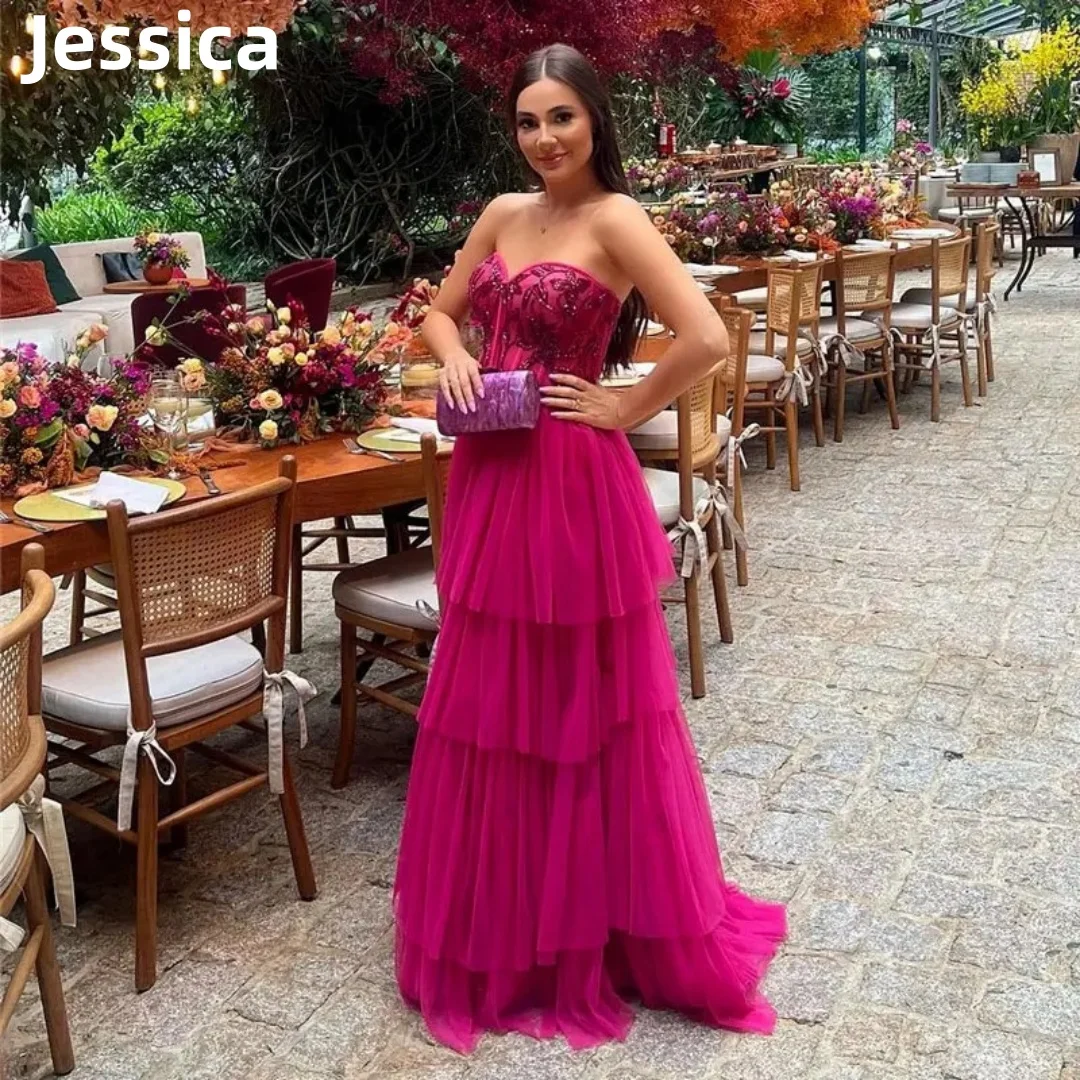 

Jessica Purple Prom Dress Sexy Strapless Evening Dresses Vestidos De Fiesta Embroidered Tulle Elegant Lady Dinner Party Dress