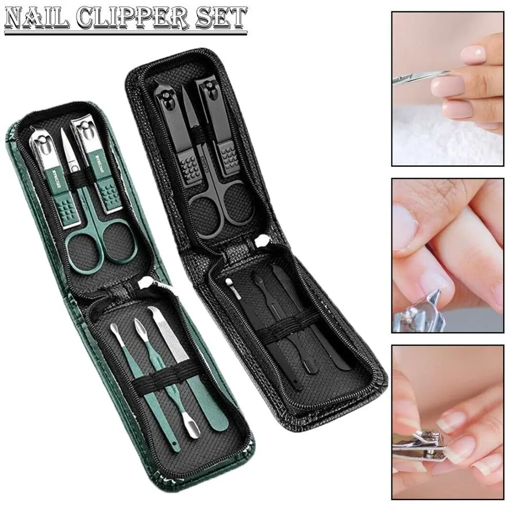 6Pcs/Set With Storage Bag Nail Clipper Multifunctional Manicure Set Black/Green Nail Care Tool Pedicure Set Nail File Women