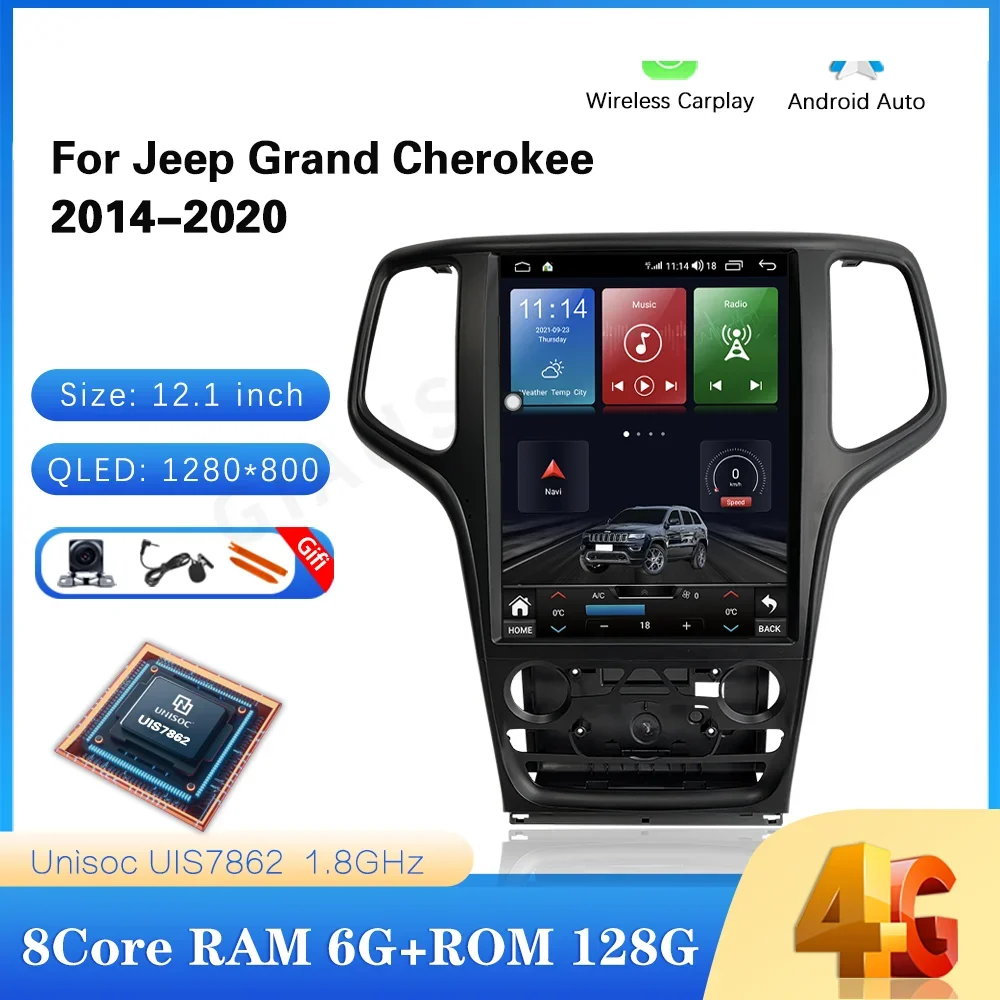 

256GB Android 13 For Jeep Grand Cherokee 2013 - 2018 12.8inch Vertical Screen Radio 2Din Car Multimedia Video Player GPS Carplay