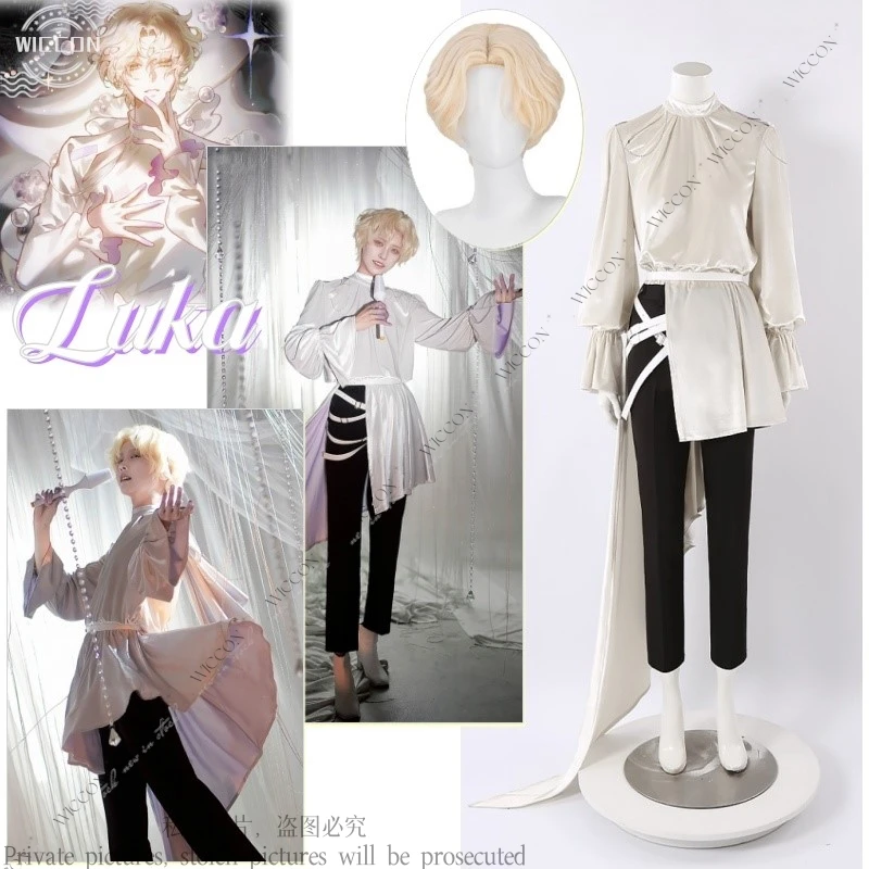 Luka Alien Cos Stage Cosplay Costume Wig Party Tops Pants Bow Tie Belt Fancy Party Clothing Suit Halloween Carnival Uniforms