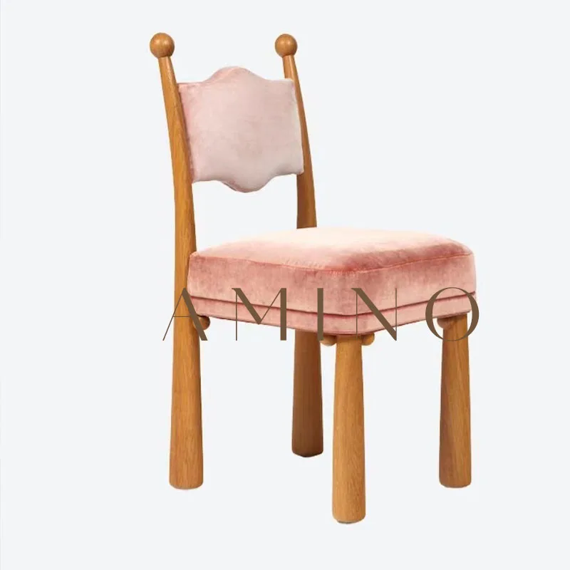 

zq Retro Style Solid Wood Dining Chair Home Bedroom Lambswool Make-up Chair Girl Heart Cosmetic Chair