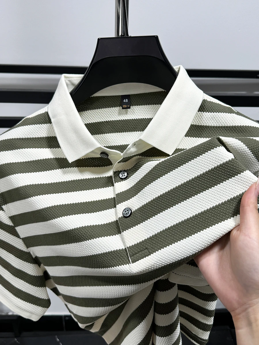 High quality breathable pineapple pattern men's POLO shirt summer striped short sleeved T-shirt high-end business casual top