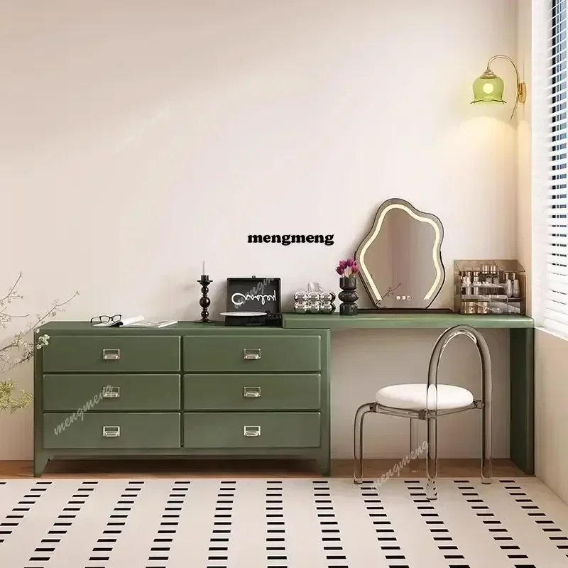 

Z136Retro Dresser table with Chest Integrated Bedroom, Small Apartment, Solid Wood Paint Green Makeup Table, Bedside Storage Cab