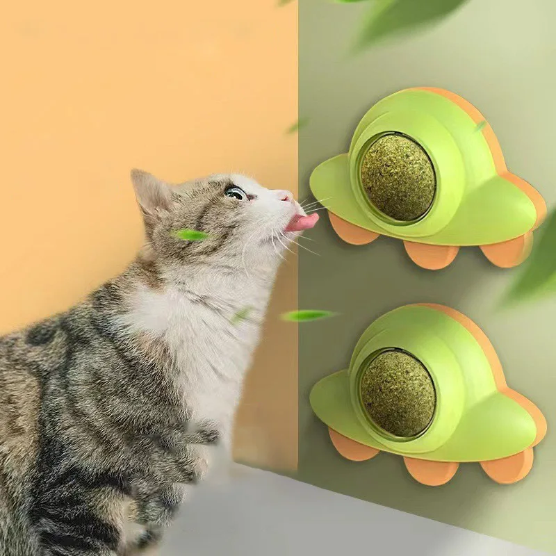

Natural Catnip Wall Cat Toy 360° Rotating Teeth Cleaning Self Fun Relaxation Licking Snacks Cat Mint Ball Toy Kitten Supplies