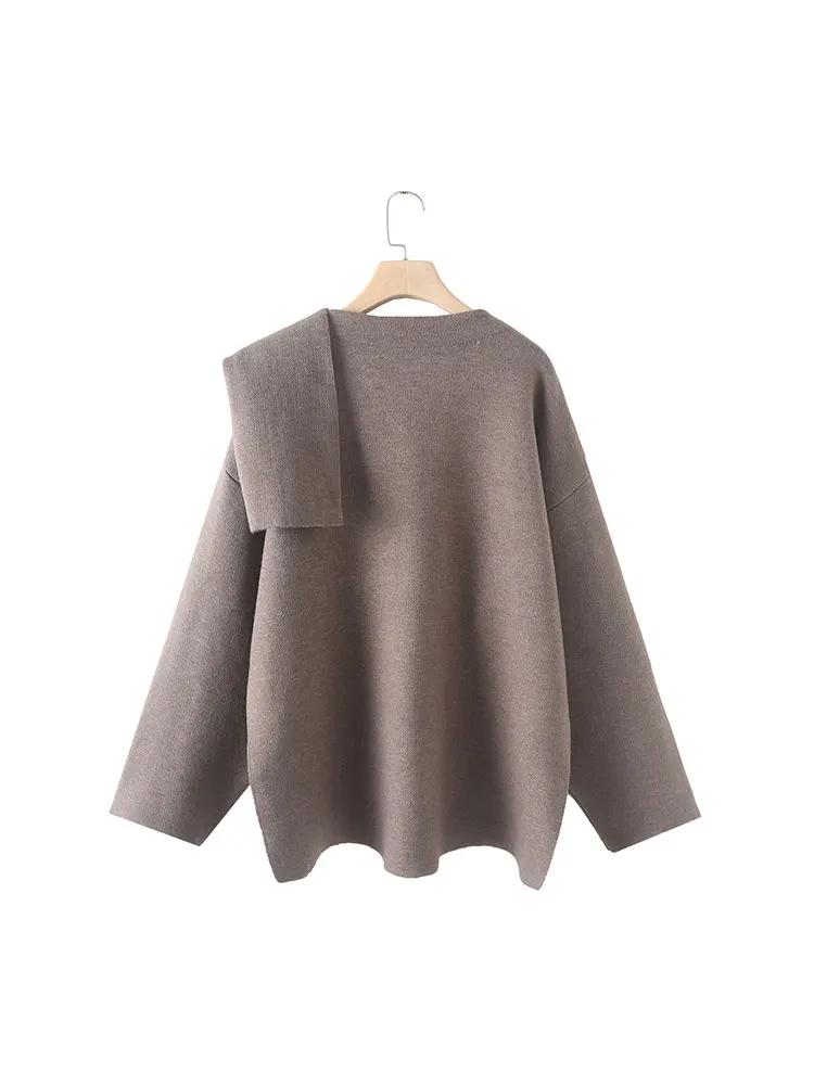 Autunno donna sciarpa asimmetrica allentata giacca in maglia manica lunga tinta unita Cardigan con spacco laterale a bottone singolo capispalla da donna